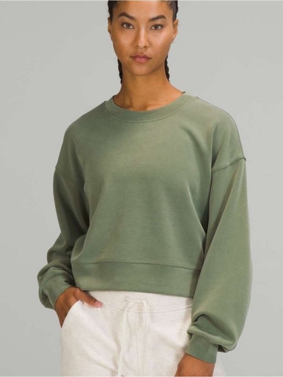 lululemon athletica Sweaters - Lululemon Perfectly Oversized Cropped Crew *Softstreme™ Bronze Green Sz 2